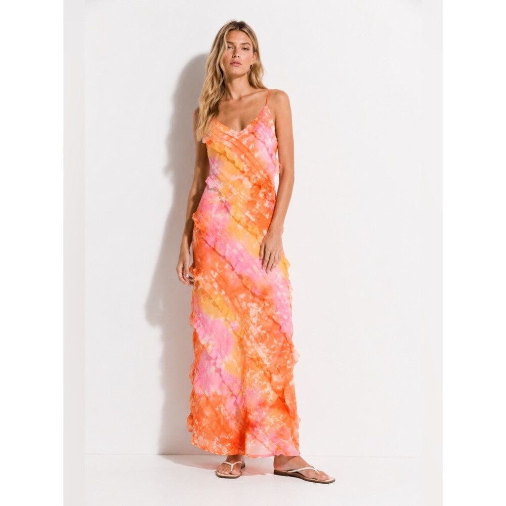 Princess Polly Lars Maxi Dress Orange Multi Tie Dye Ruffle Slip Dress Resort 6
